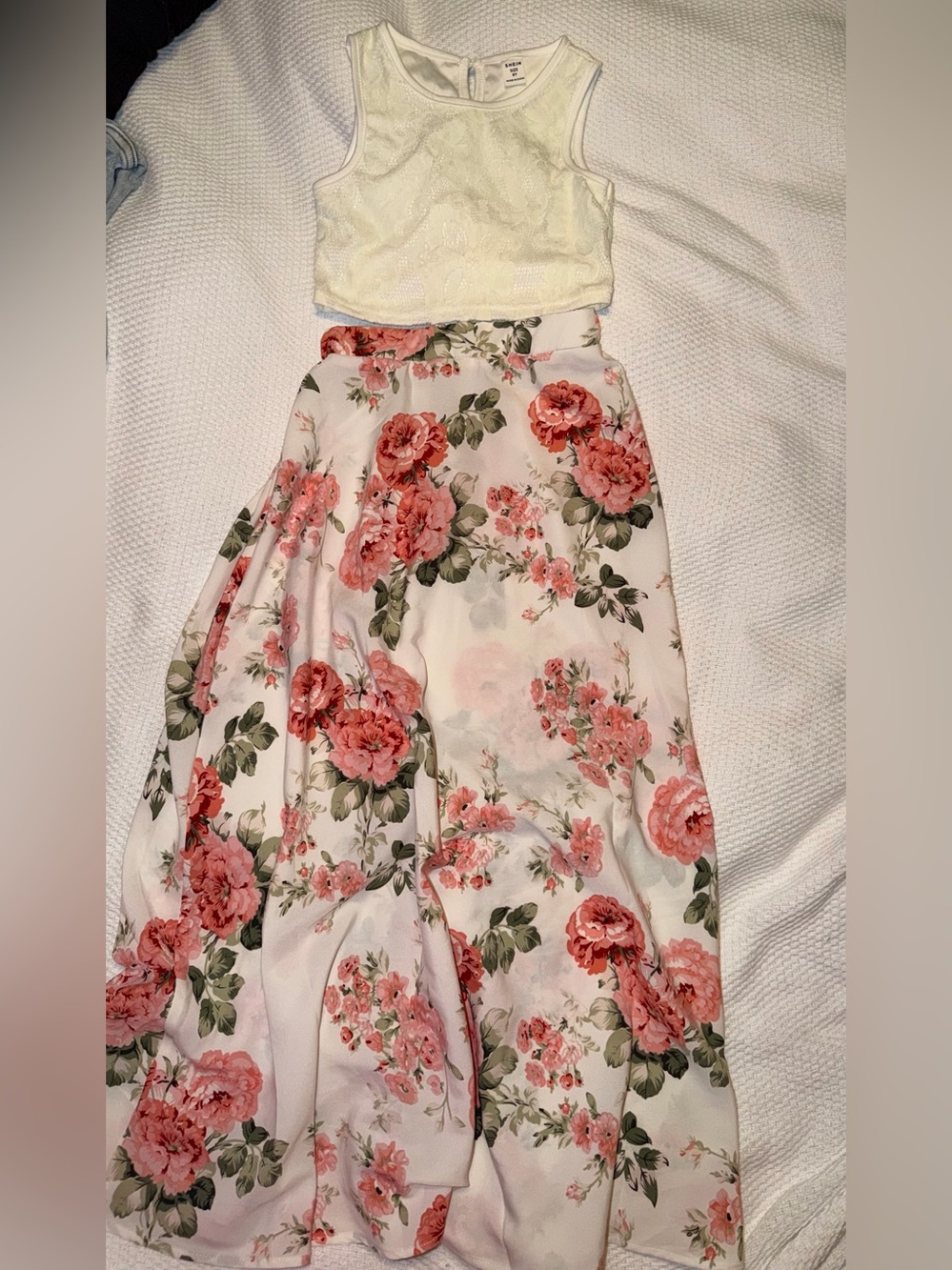 SHEIN White Maxi Skirt with Pink Floral Print
